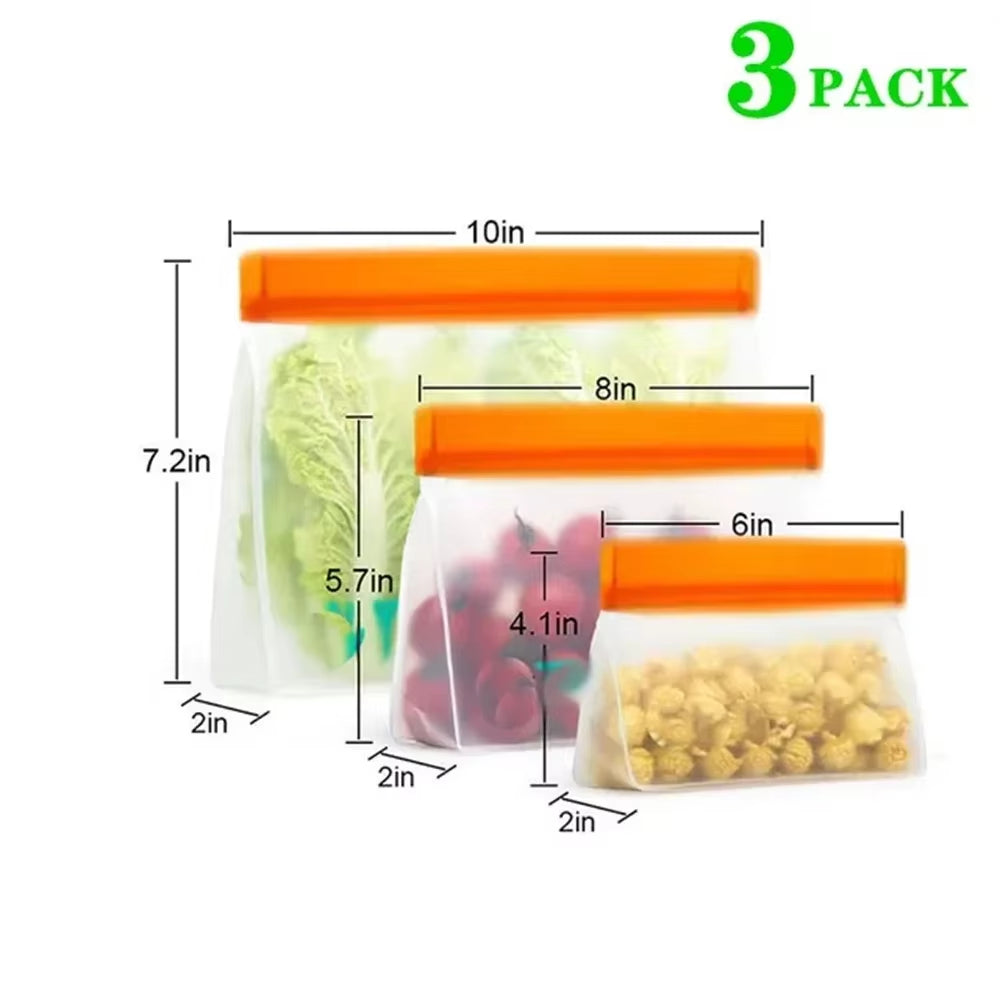 Reusable Silicone Food Bag Freezer Stand up Food Storage Pouch PEVA Bag Leakproof Containers Kitchen Fresh Bags Wrap Ziplock Bag