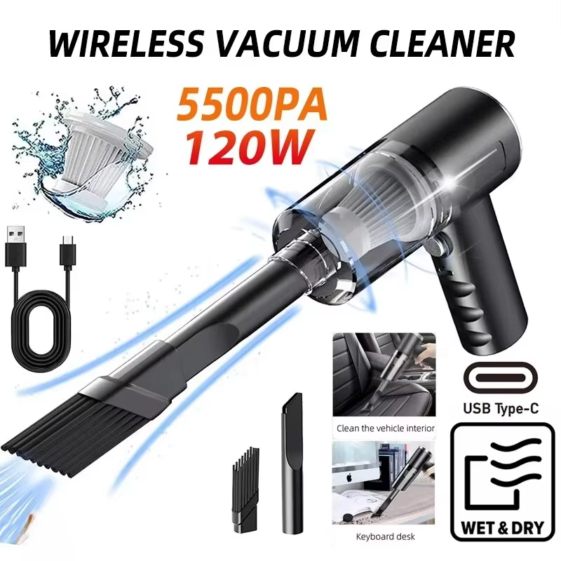 1PC Wireless Vacuum Cleaner 120W High Power Black Dual Use for Home and Car Powerful Portable Handheld Vacuum Imagen principal del producto