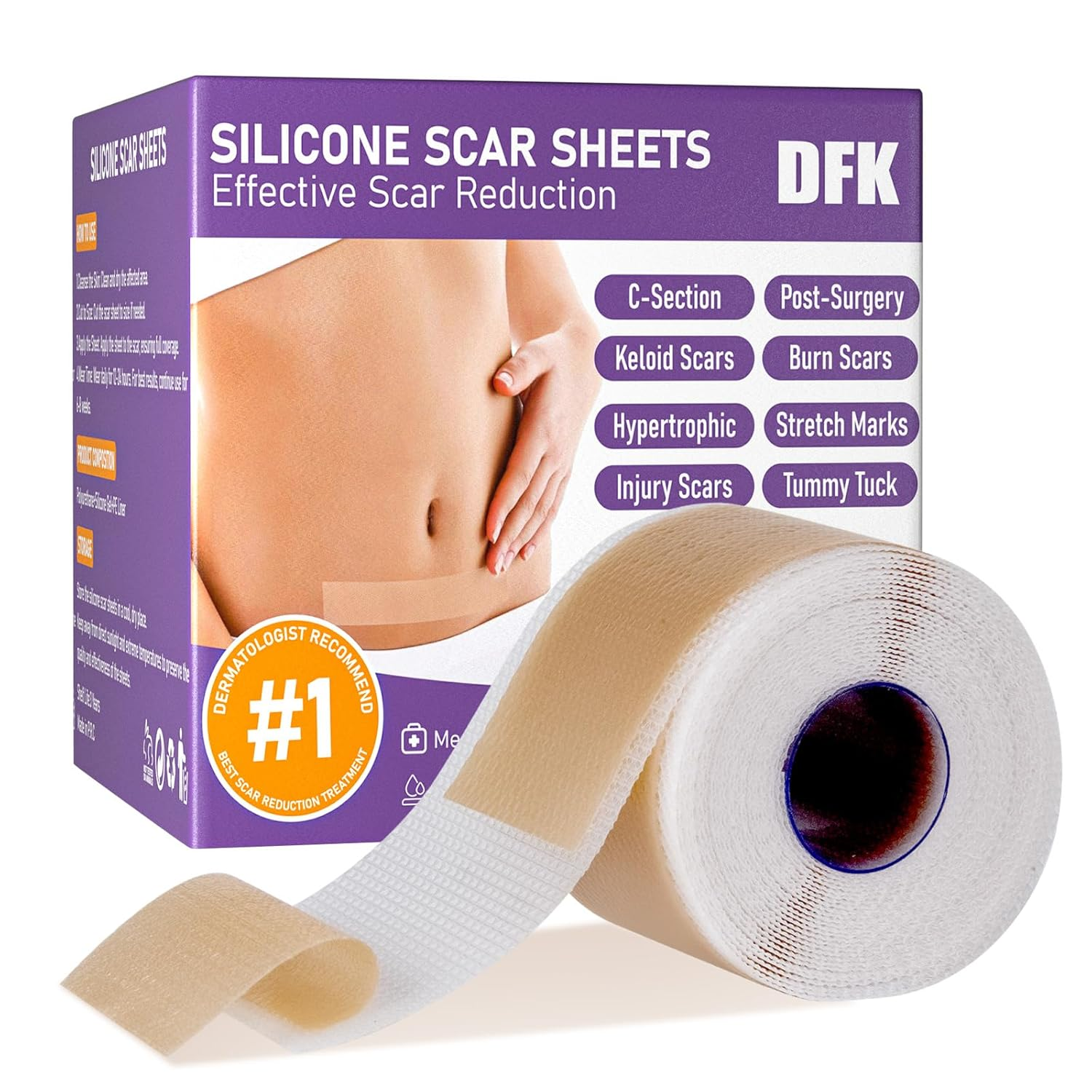 Silicone Scar Sheets, Silicone Scar Tape(1.6"X 79" Roll-2M), Reusable Professional Scar Silicone Strips, Soft Silicone Scar Sheets for Surgical Scars,Keloid,Acne Scars,Burn Scar,C-Section Imagen principal del producto