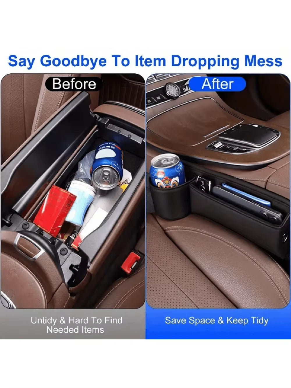 Universal Car Seat Gap Organizer Storage Box Multifunction Leather Crevice Side Storage Pocket Wallet Keys Card with Cup Holder