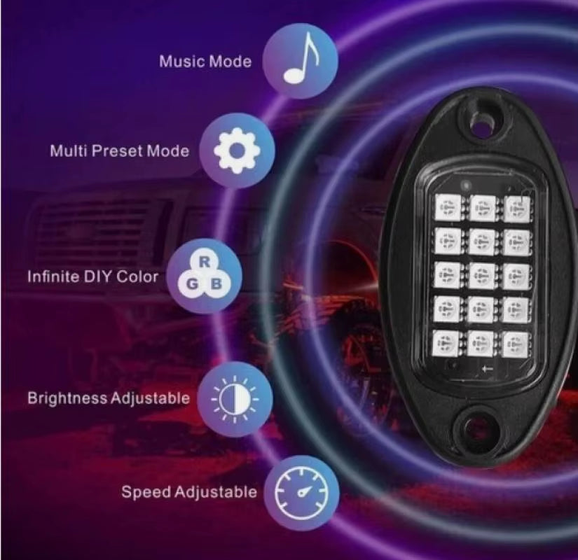 High Quality 8Pods RGB LED Rock Lights APP Control for Jeep Off-Road Truck UTV ATV Underbody Wheel Lights Car LED Chassis Strip