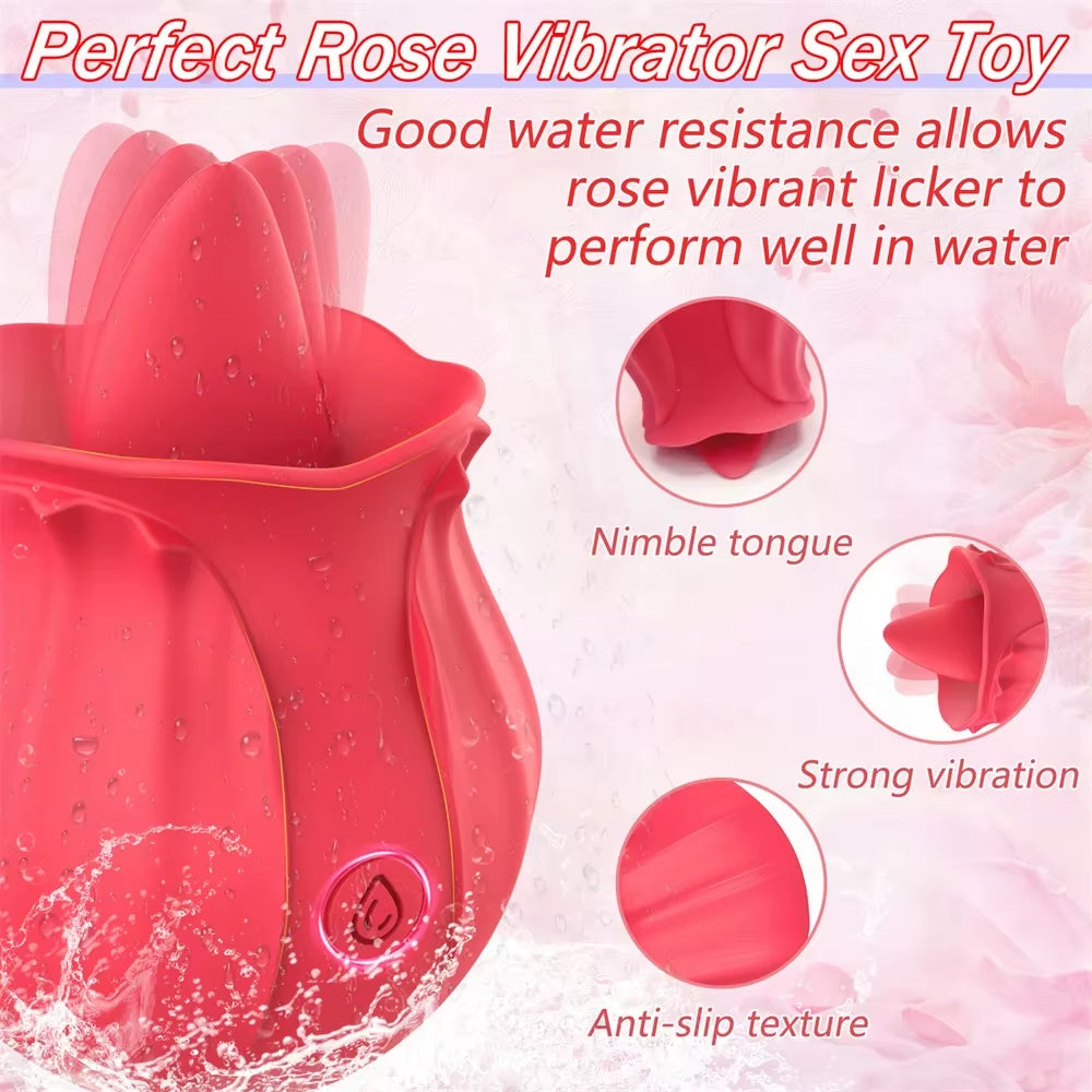 Rose Toy Tongue Licking Vibrator for Women Oral Clit Stimulator Female G Spot Vibrating Masturbation Massager Sex Toys for Adult