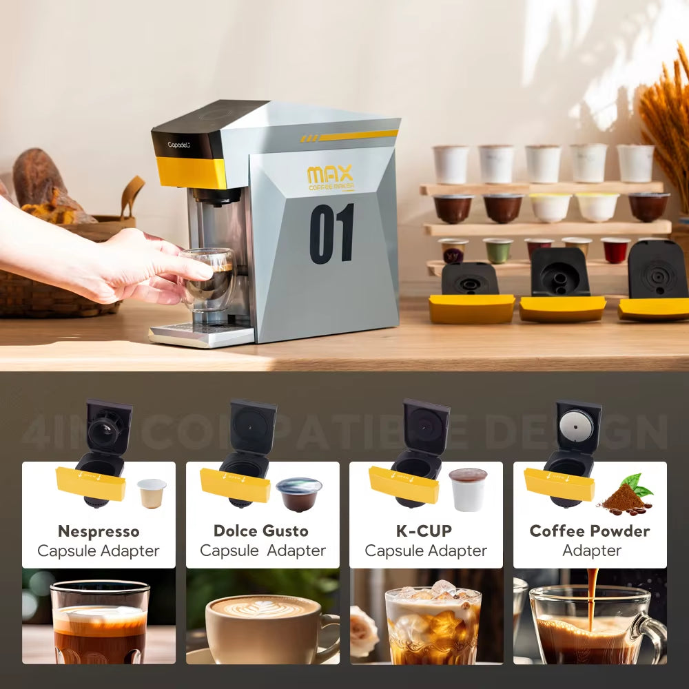 Capsule Coffee Machine 4 in 1 Compatible with DG Nes Illy Capsule Pod Ground Coffee Cafeteria 19Bar Coffee Maker Icafilas