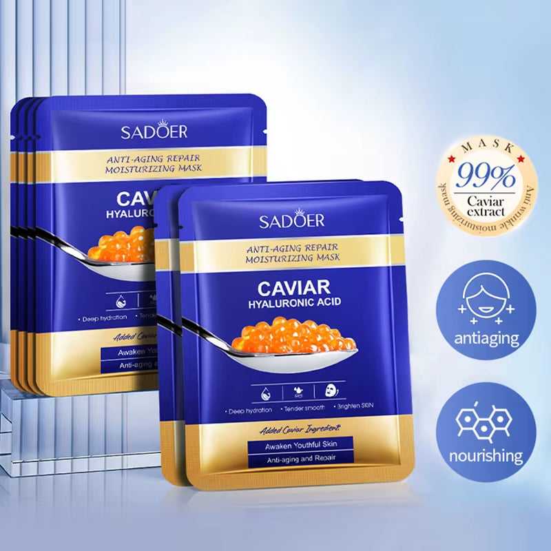 5Pcs Caviar Hyaluronic Acid Moisturizing Facial Masks Brightening Firming Hydrating Face Mask Facial Skin Care Products