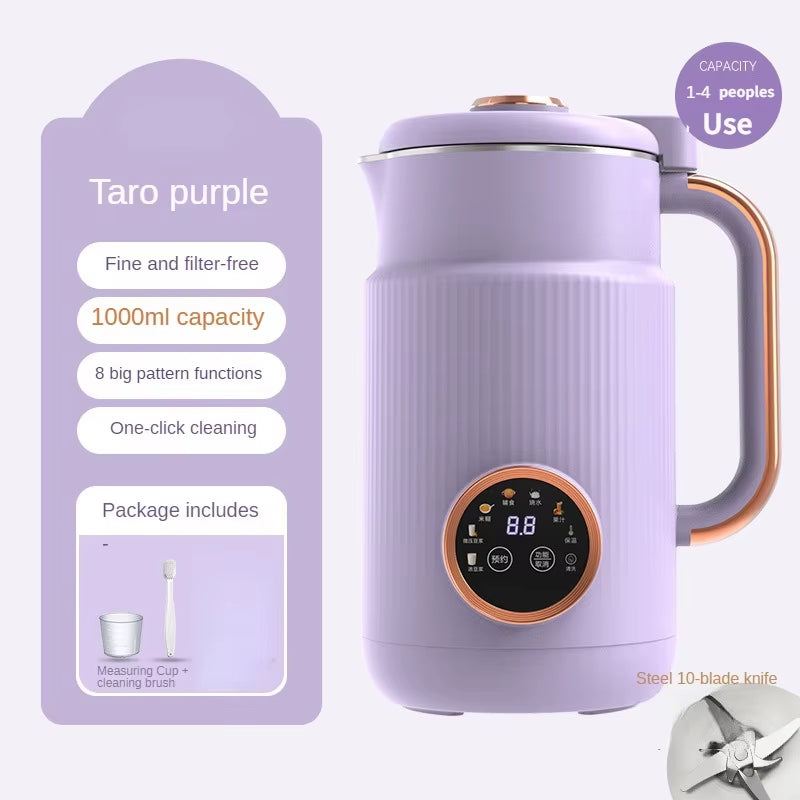 220V Automatic Mini Soy Milk Maker 1000ML Soybean Milk Machine Filter-Free Cooking Rice Paste Food Blender Fruit Juicer