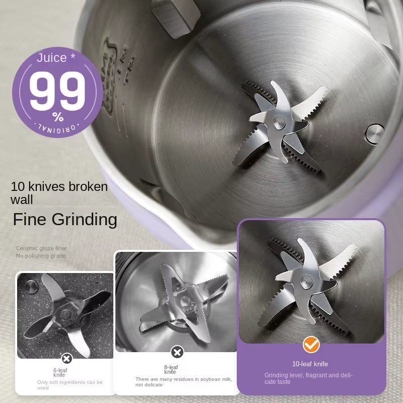 220V Automatic Mini Soy Milk Maker 1000ML Soybean Milk Machine Filter-Free Cooking Rice Paste Food Blender Fruit Juicer