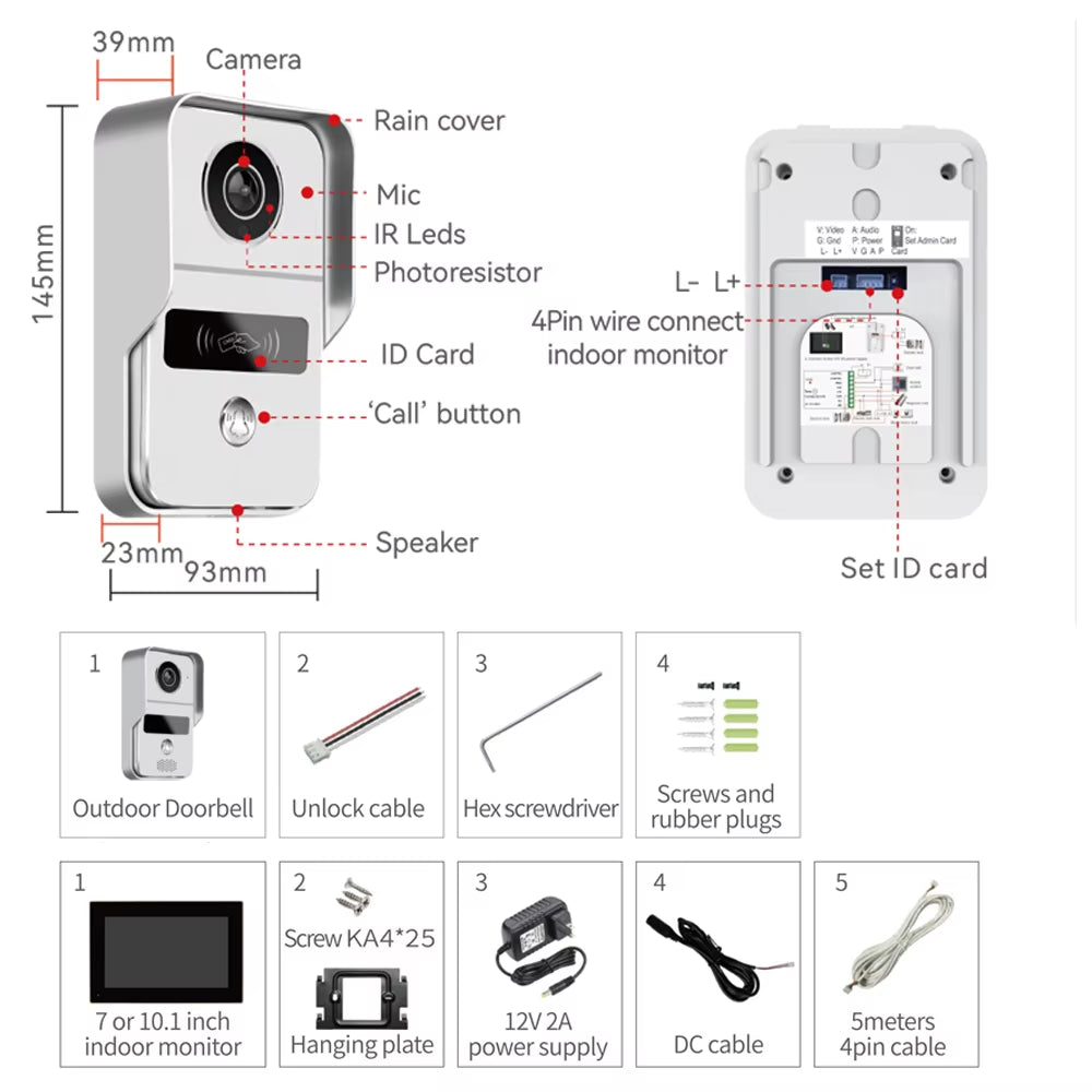 WiFi TUYA Smart APP 7 Inch 1080P Home Intercom Kit Wireless Video Door Phone Wired Doorbell for Villa Flat RFID Access Control