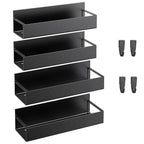 4 Pack Magnetic Fridge Spice Rack, Rustproof Steel Matte Black Storage Shelf with Hooks for Kitchen Organization