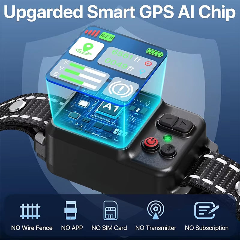 GPS Dog Wireless Fence Coverage Range 49-6561 Feet IP67 Waterproof Adjustable Training Modes GPS Positioning Outdoor Use Only