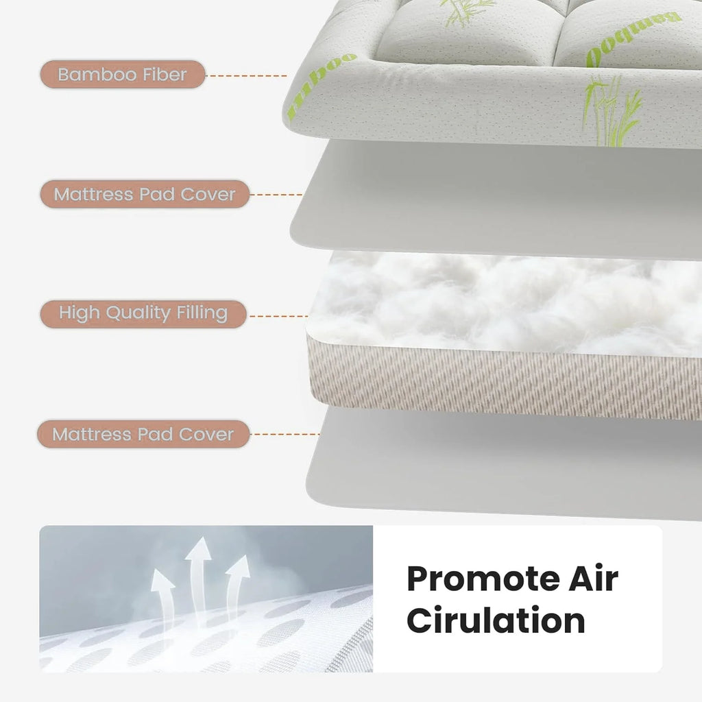 Ultra Queen Size Soft Mattress Topper, Viscose Derived from Bamboo with Pillow Top Design, Thick Cooling Pad for Back Pain Relief, Deep Pocket for Mattress, Naturally Cooling for Hot Sleepers, Green
