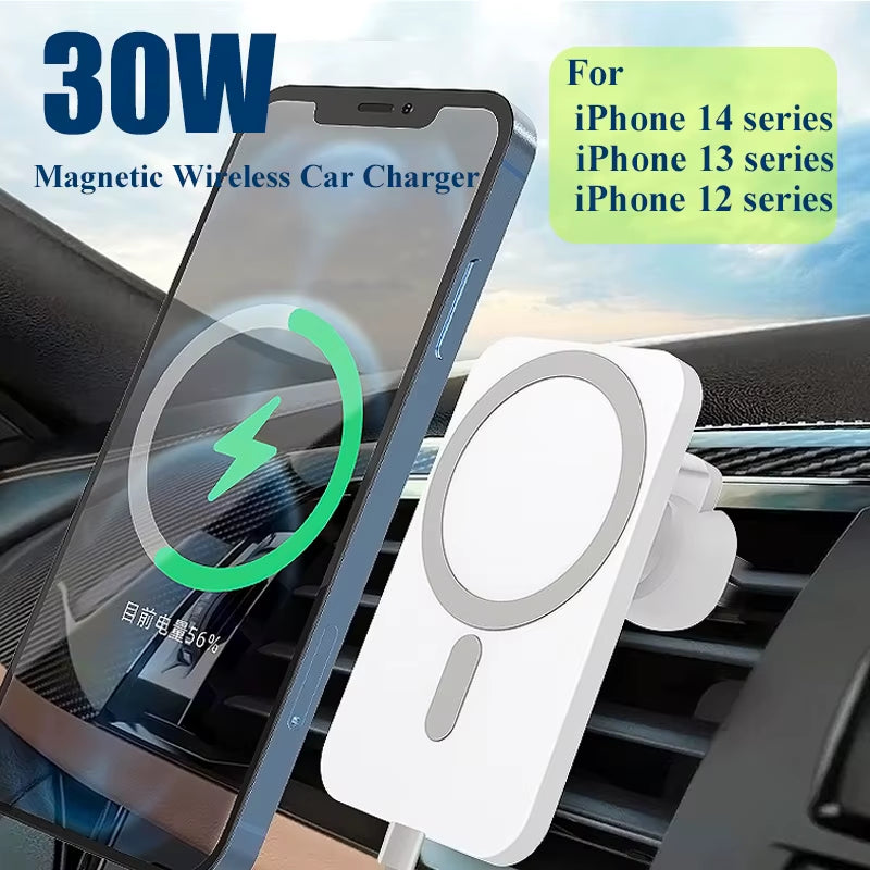 Wireless Charger Magnetic Car Phone Holder for iPhone 14 13 Pro Max 12 Phone Accessories 30W Fast Charging Induction Adapter