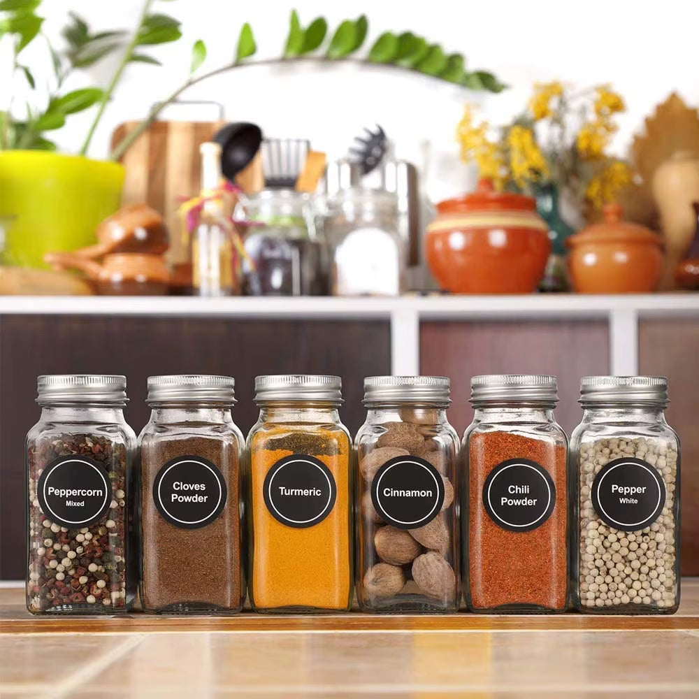 Spice Jars with Labels Glass Spice Jars with Shaker Lids, Collapsible Funnel 4Oz Seasoning Containers Bottles