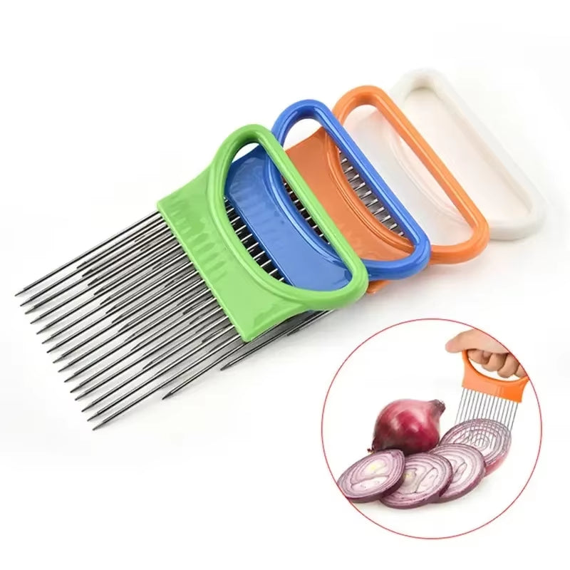 1PC Colorful Onion Slicer with Stainless Steel Holder – Easy Onion Chopper for Potatoes & Vegetables