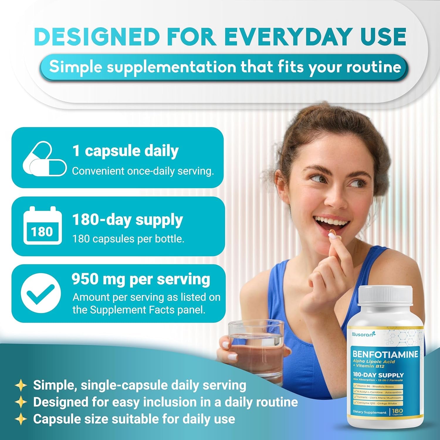 Ultra Benfotiamine - 13-In-1 with Alpha Lipoic Acid, Vitamin B12, Coq10, Rhodiola - Max Absorption -180 Capsules - Non-Gmo, Gluten-Free, Lab Tested