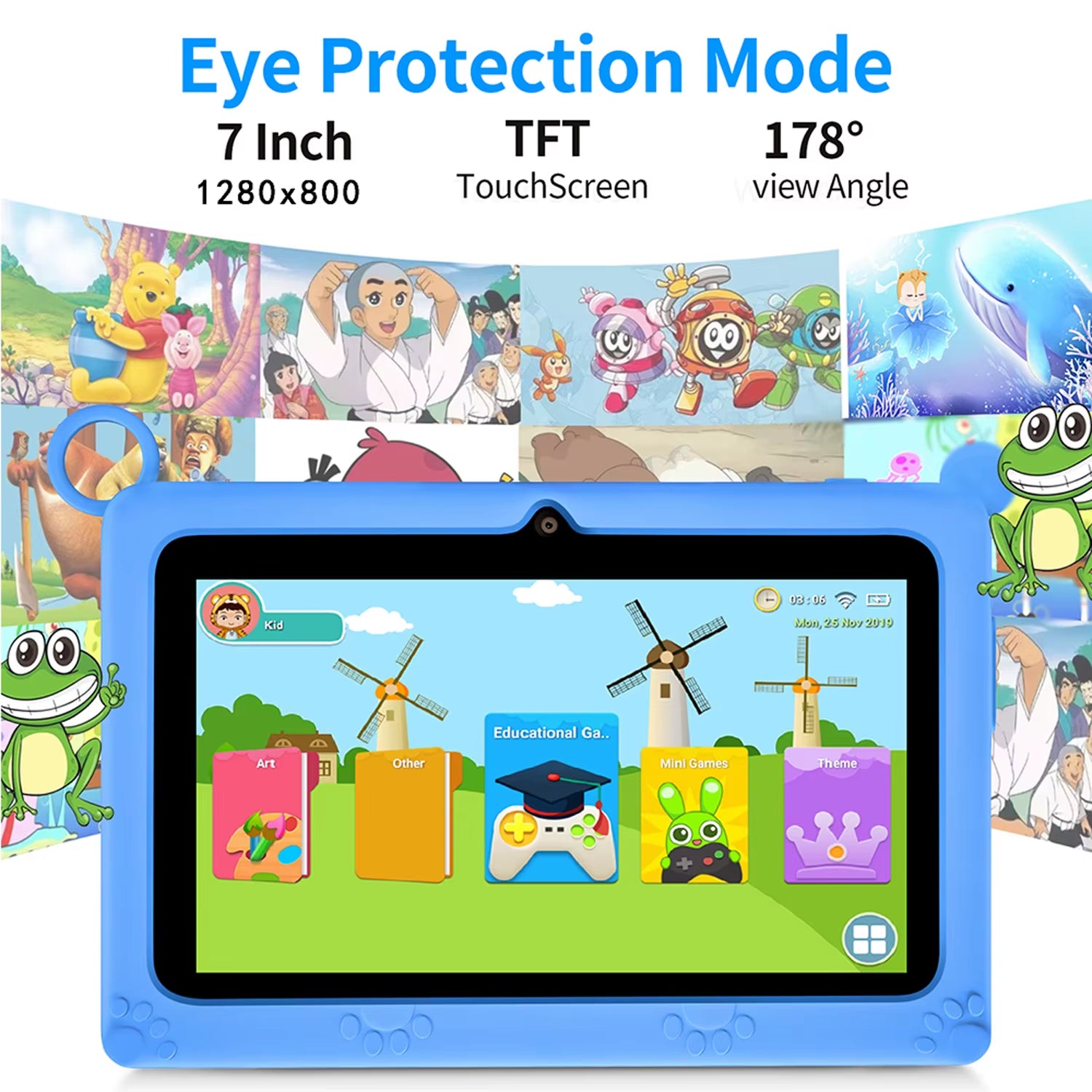 New Global Android Version 7 Inch Tablets Quad Core 4GB+64GB ROM 5G WiFi Google Kids Tablets Portable Kids-Proof Protective Case