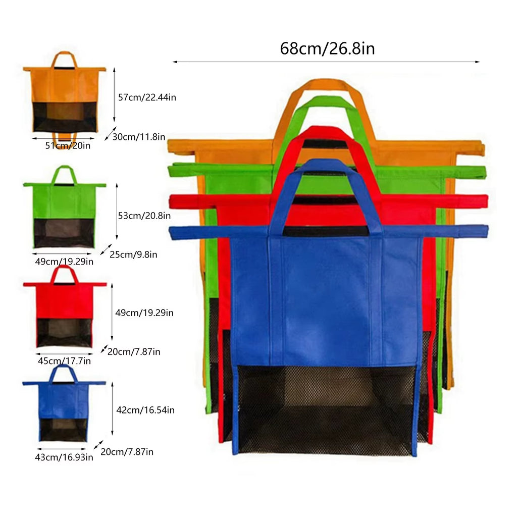 Ecobaggy Storage Bag - 4 Reusable Grocery Bags W/A Cooler Bag.Reusable Shopping Bags Foldable Easy Clean and Store