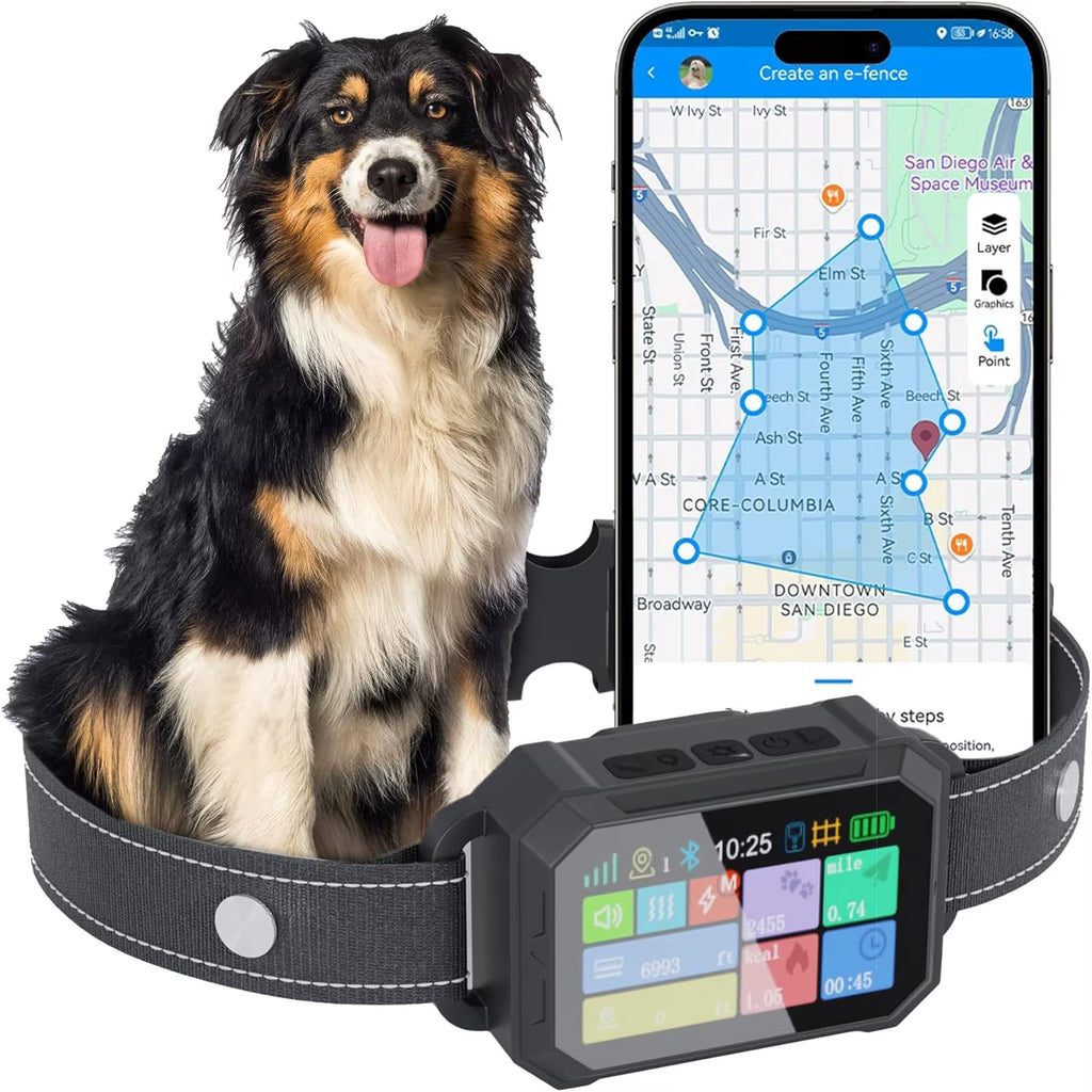 Customizable GPS Dog Collar Fence, Waterproof LCD, 6998 Ft Safe Zone, App-Controlled Wireless Pet Training Collar