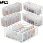 5-Pack Home Storage Boxes Foldable Plaid Underwear Combination Bags - Nylon Drawer Dividers for Socks, Panties and Underwear