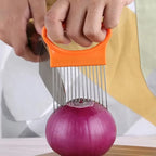 1PC Colorful Onion Slicer with Stainless Steel Holder – Easy Onion Chopper for Potatoes & Vegetables