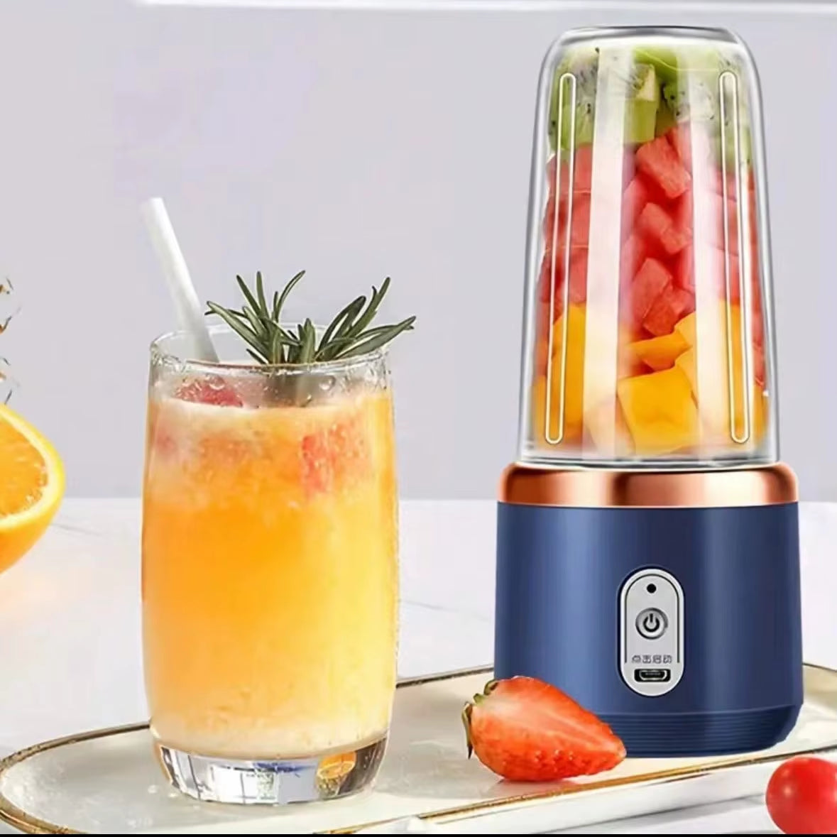 Compact Travel Smoothie Blender: Rechargeable Electric Fruit Juicer Cup with Ice Crushing & Orange Squeezer