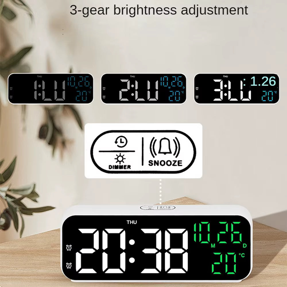 Digital Alarm Clock Temperature and Date Week Display Night Mode Table Clock Voice Control 12/24H Electronic LED Alarm Clocks