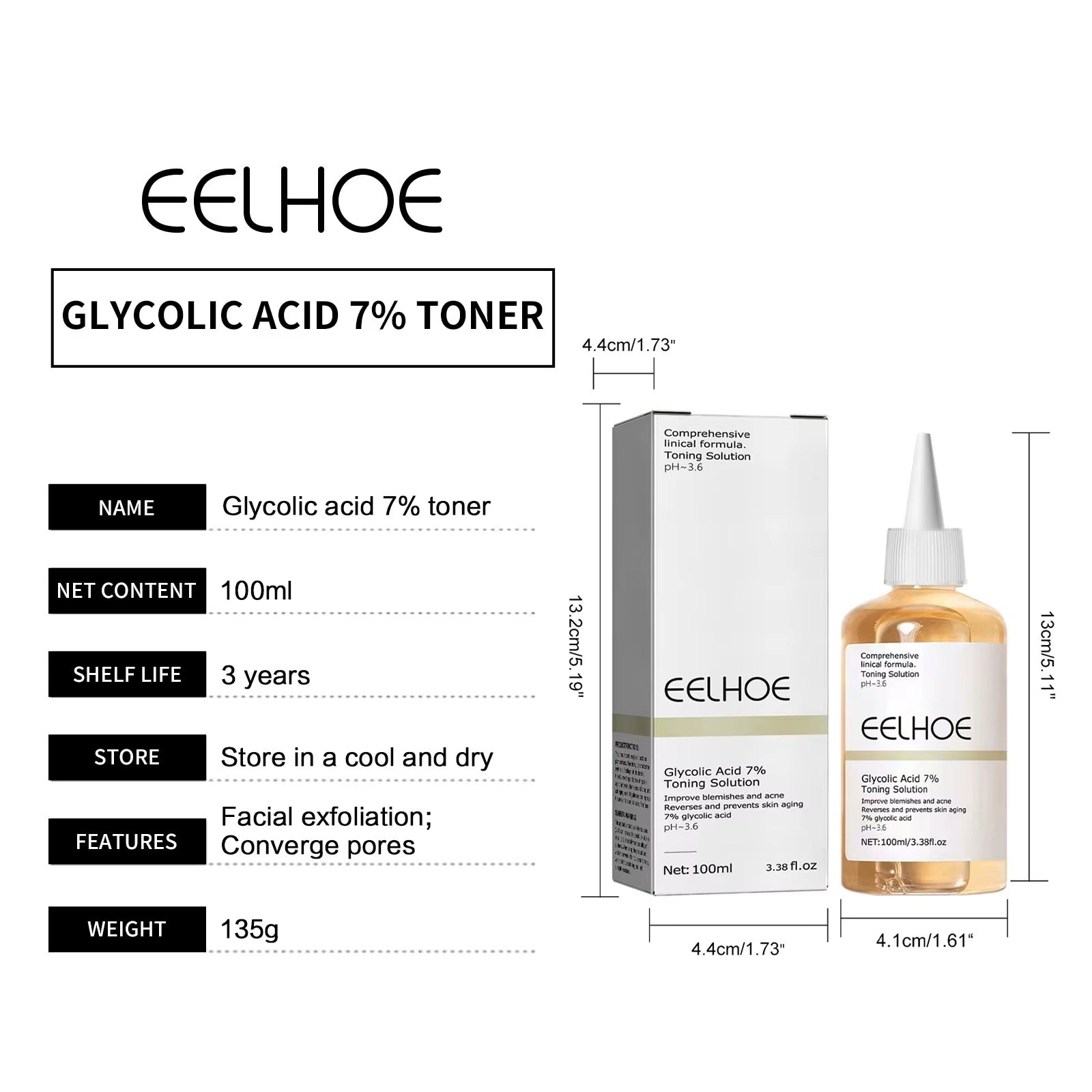 7% Glycolic Acid Toner Remove Acne Pore Shrinking Oil Control Facial Exfoliant Glowing Skin Care Products Glycolic Acid Serum