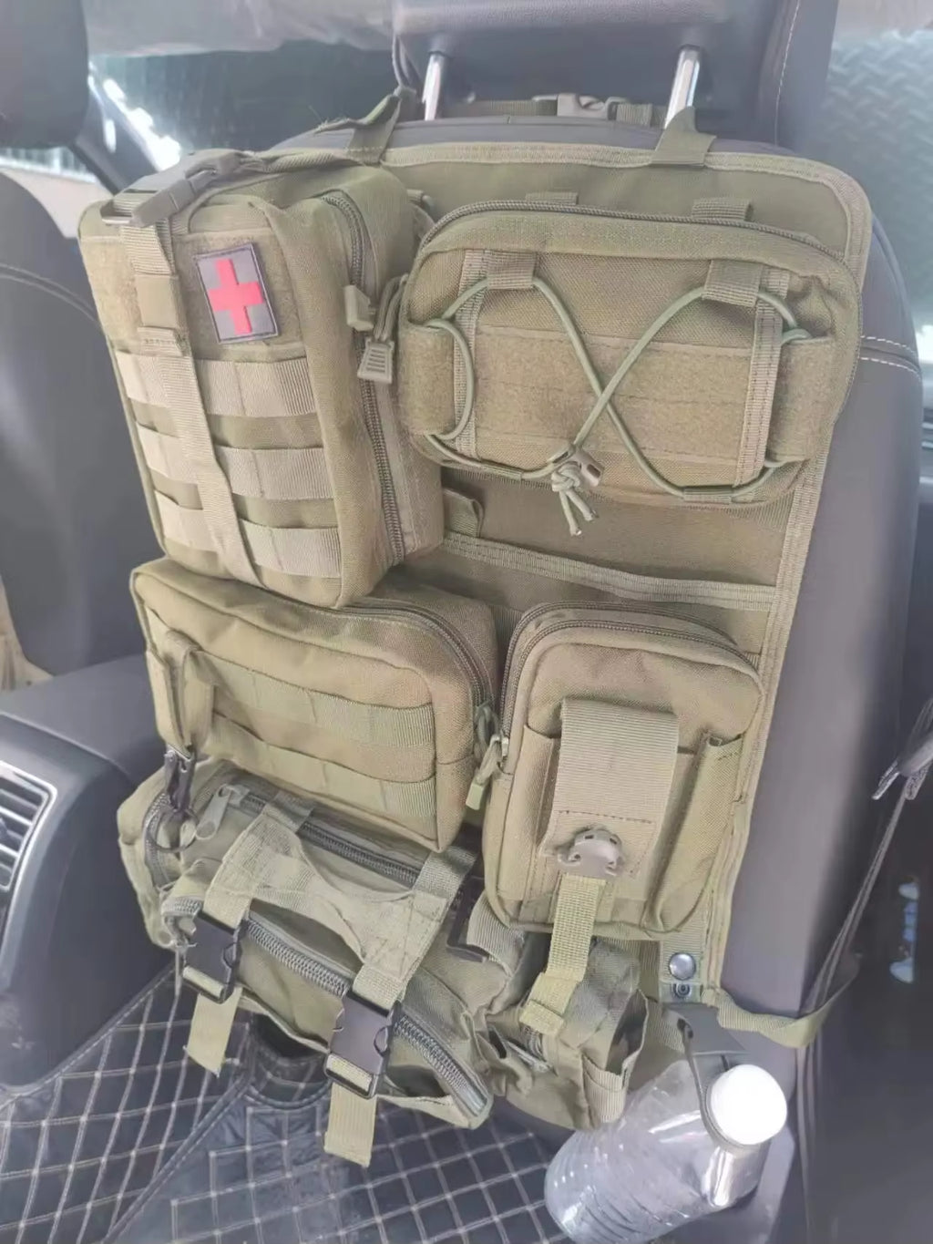 Tactical Seat Back Organizer Vehicle Molle Panel Storage, with 5 Detachable Molle Pouches, Universal Car Seat Organizer