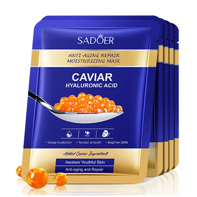 5Pcs Caviar Hyaluronic Acid Moisturizing Facial Masks Brightening Firming Hydrating Face Mask Facial Skin Care Products