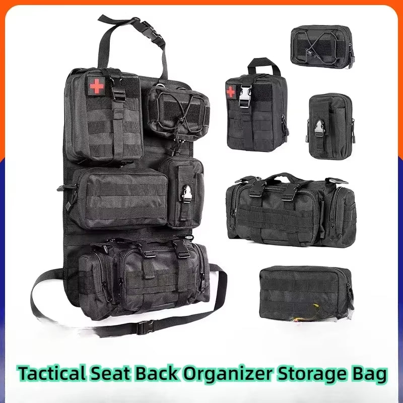 Tactical Seat Back Organizer Vehicle Molle Panel Storage, with 5 Detachable Molle Pouches, Universal Car Seat Organizer