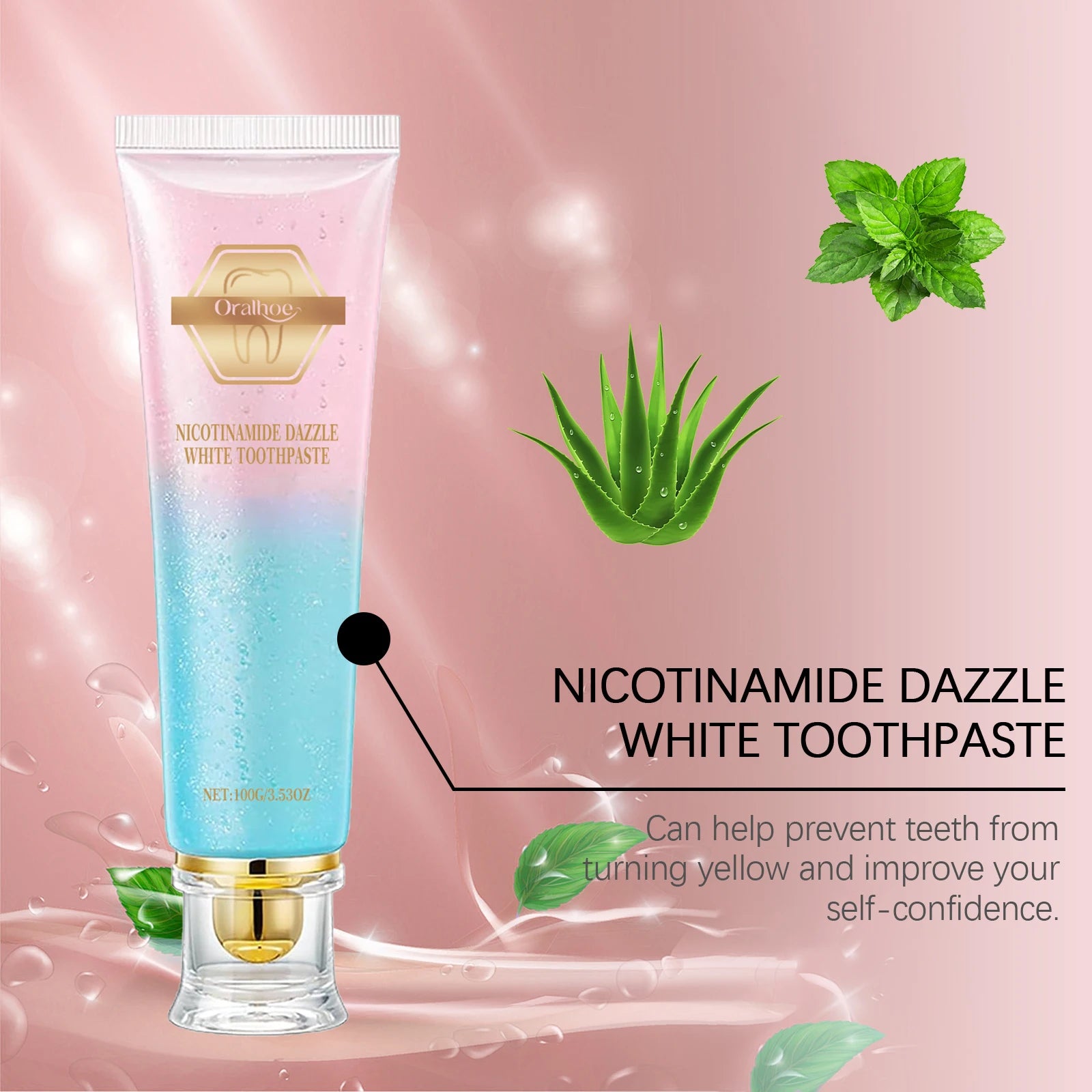Oralhoe 100g Niacinamide Whitening Toothpaste Brighten Teeth Clean Teeth Stain Mouth Fresh Breath Oral Hygiene Bleach Toothpaste