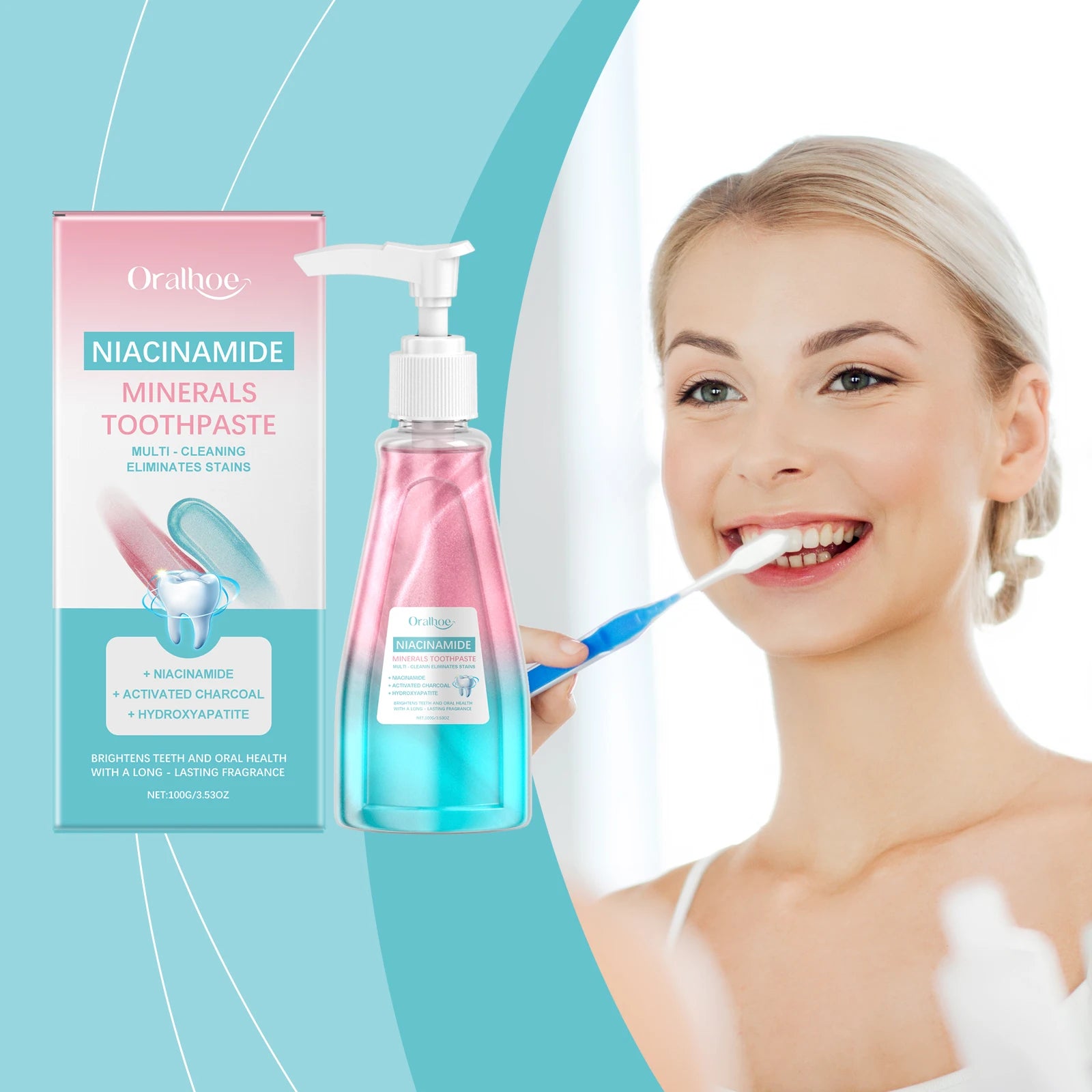 Oralhoe 100g Niacinamide Whitening Toothpaste Brighten Teeth Clean Teeth Stain Mouth Fresh Breath Oral Hygiene Bleach Toothpaste Imagen secundaria del producto