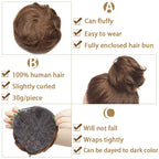 S-noilite 30g Hair Bun Curly Or Straight Chignon 100% Human Hair Donut Hairpiece Brown Blonde Headwear Wrap On Elastic Scrunchie