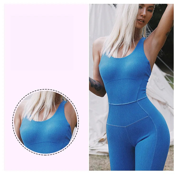 Sleeveless Sexy Fitness Jumpsuits Yoga Set With Pads Sportswear Gym Workout Clothing Athletic One Pieces Bodysuits Tracksuits