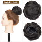 S-noilite 30g Hair Bun Curly Or Straight Chignon 100% Human Hair Donut Hairpiece Brown Blonde Headwear Wrap On Elastic Scrunchie