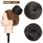 S-noilite 30g Hair Bun Curly Or Straight Chignon 100% Human Hair Donut Hairpiece Brown Blonde Headwear Wrap On Elastic Scrunchie