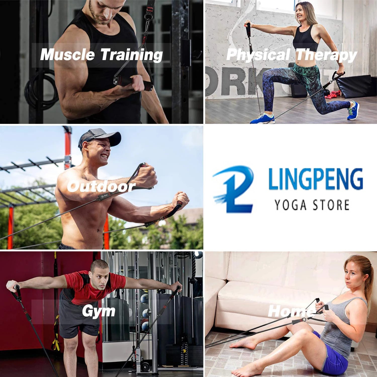 Resistance strap with handle: used for muscle training, strength building, body shaping, yoga, home fitness equipment - natural