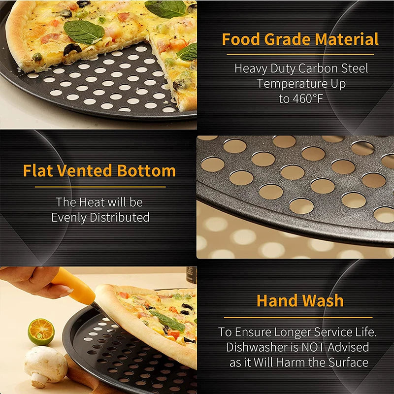 Nonstick Carbon Steel Pizza Crisper Trays Pizza Baking Pan Mold with Holes Round Deep Dish Plate Image secondaire du produit