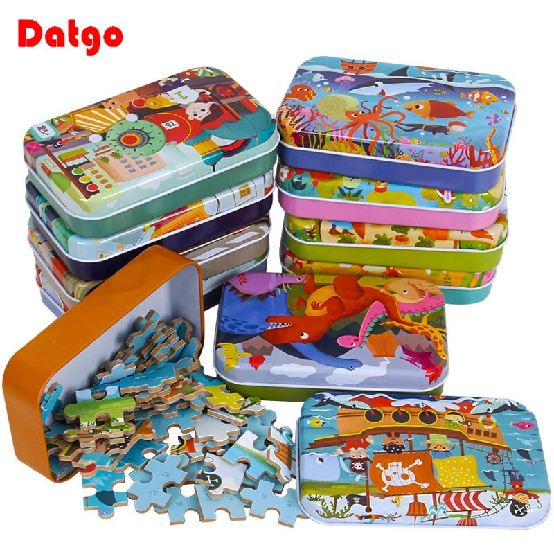 Hot New 60 Pieces Wooden Puzzle Toys for Children Cartoon Vehicle Animal Wood Jigsaw Baby Learning Educational Toy Kids Gift Imagen principal del producto