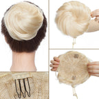 S-noilite 30g Hair Bun Curly Or Straight Chignon 100% Human Hair Donut Hairpiece Brown Blonde Headwear Wrap On Elastic Scrunchie