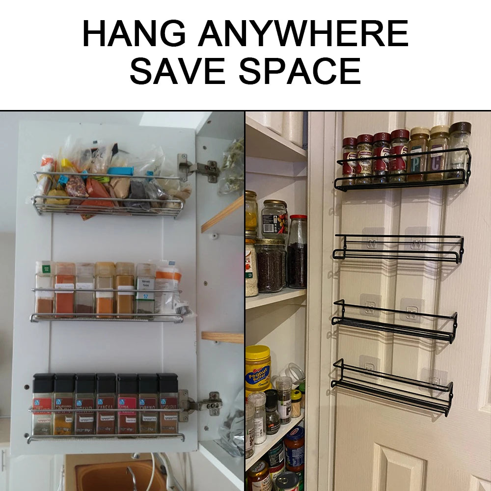 Kitchen Organizer 2 Pcs Metal Hanging Racks For Home Restaurant Wall-Mounted Seasoning Shelf Spice Jar Storage Rack Single Layer Imagen secundaria del producto