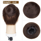 S-noilite 30g Hair Bun Curly Or Straight Chignon 100% Human Hair Donut Hairpiece Brown Blonde Headwear Wrap On Elastic Scrunchie