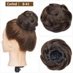 S-noilite 30g Hair Bun Curly Or Straight Chignon 100% Human Hair Donut Hairpiece Brown Blonde Headwear Wrap On Elastic Scrunchie