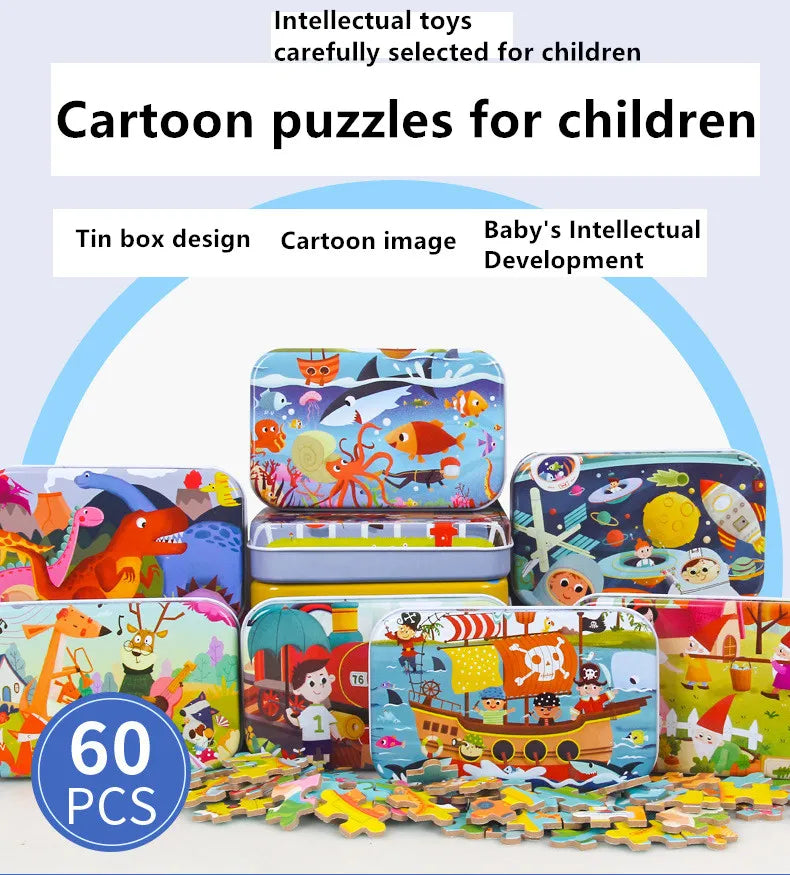 Hot New 60 Pieces Wooden Puzzle Toys for Children Cartoon Vehicle Animal Wood Jigsaw Baby Learning Educational Toy Kids Gift Imagen secundaria del producto