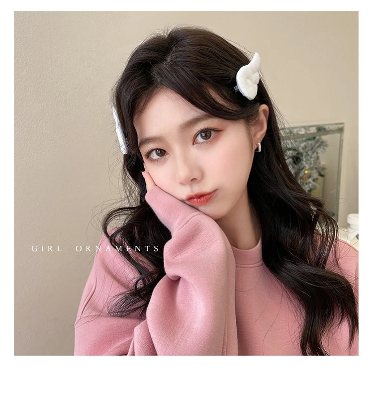 2PCS Cute Plush Children Side Hair Clips Anime Angel Cosplay Wings Hair Accessories Girls Cartoon Barrettes Headwear Hairpins