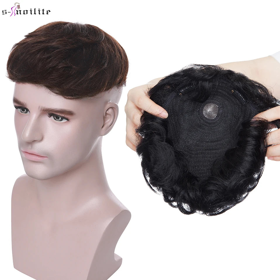 S-noilite 16x19cm 35g Men Toupee Human Hair Replacement System Hair Toppers Hairpiece 4Inch Hair Wig Men Clip In Hair Extensions Imagen principal del producto