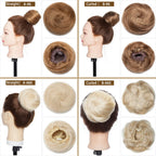 S-noilite 30g Hair Bun Curly Or Straight Chignon 100% Human Hair Donut Hairpiece Brown Blonde Headwear Wrap On Elastic Scrunchie