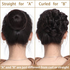 S-noilite 30g Hair Bun Curly Or Straight Chignon 100% Human Hair Donut Hairpiece Brown Blonde Headwear Wrap On Elastic Scrunchie