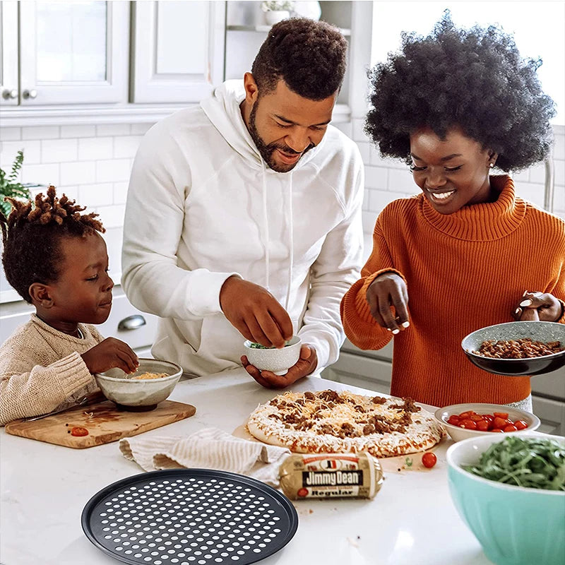 Nonstick Carbon Steel Pizza Crisper Trays Pizza Baking Pan Mold with Holes Round Deep Dish Plate