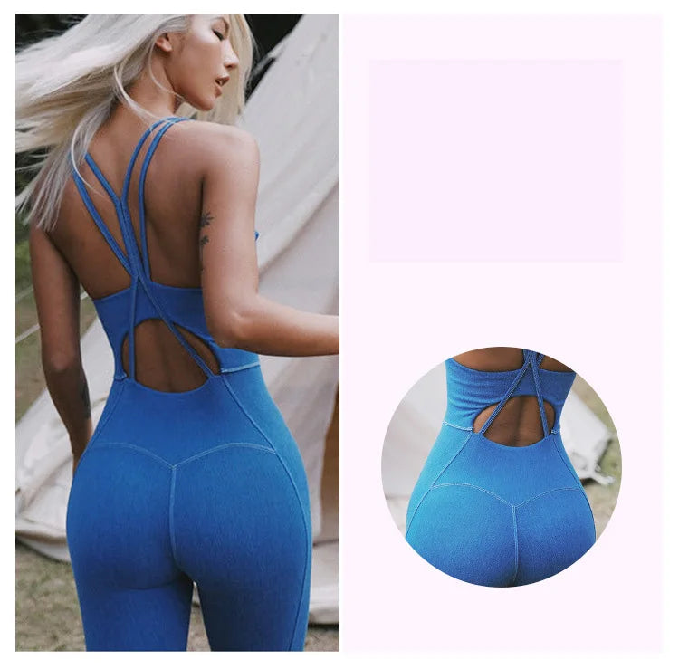 Sleeveless Sexy Fitness Jumpsuits Yoga Set With Pads Sportswear Gym Workout Clothing Athletic One Pieces Bodysuits Tracksuits