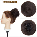 S-noilite 30g Hair Bun Curly Or Straight Chignon 100% Human Hair Donut Hairpiece Brown Blonde Headwear Wrap On Elastic Scrunchie